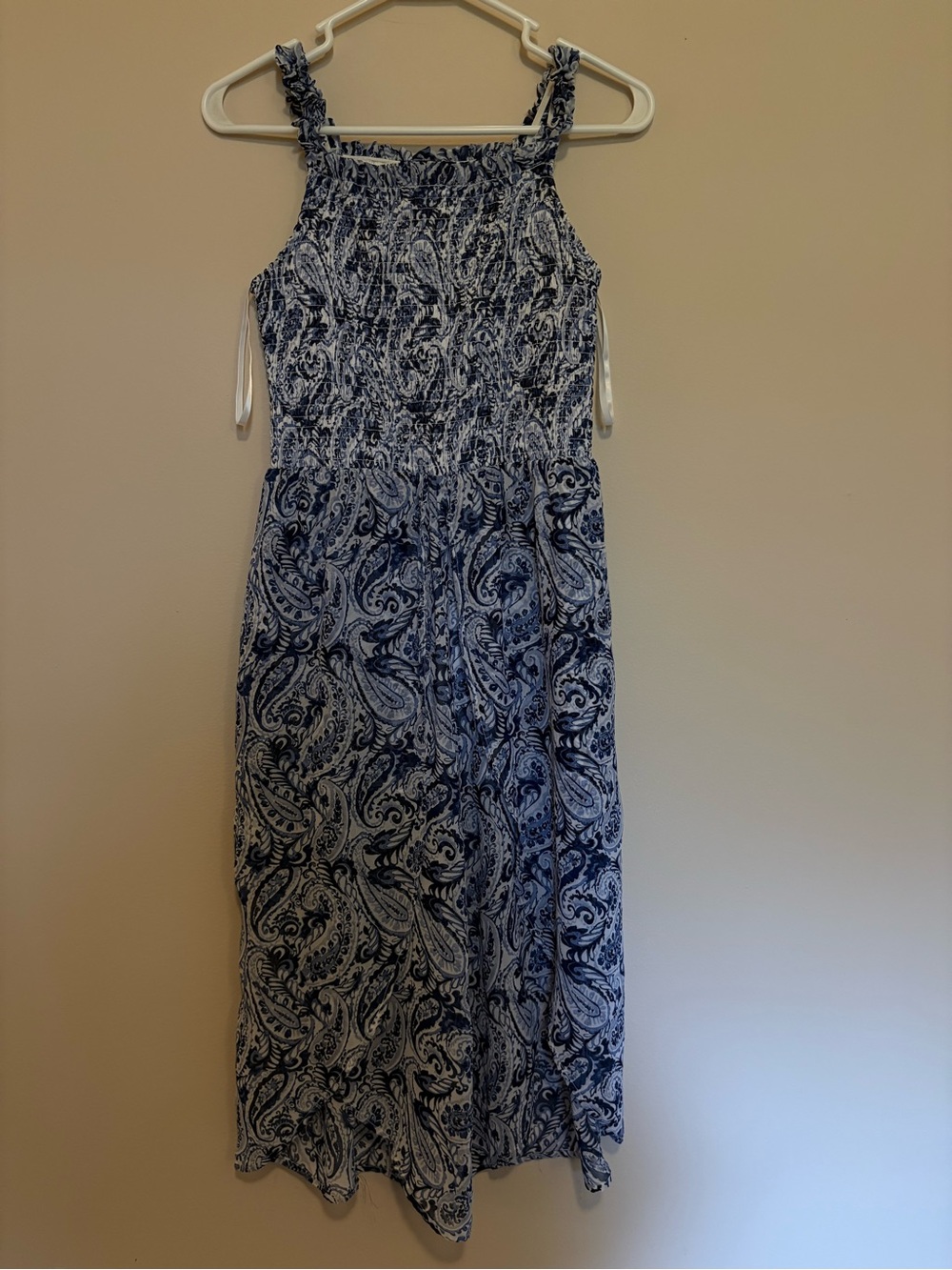 Amy Byer Navy and White Smocked Paisley Maxi Dress